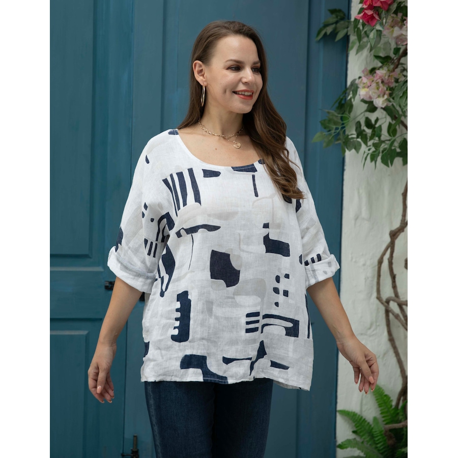Image 102063_WHT.jpg, Product 102-063 / Price $29.33, Orange Fashion Village Abstract Short Sleeve Top from Orange Fashion Village on TSC.ca's Fashion department