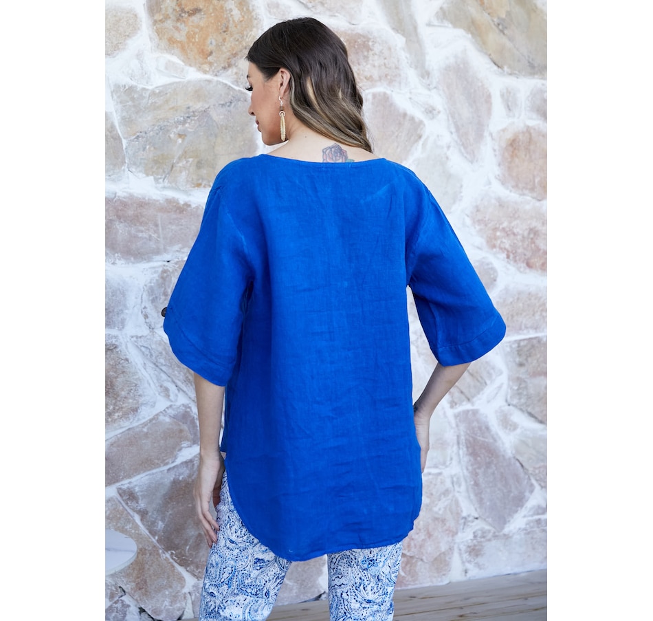 Image 102069_ALTMORE1.jpg, Product 102-069 / Price $29.33, Orange Fashion Village Wood Button Sleeve Detail Linen Top from Orange Fashion Village on TSC.ca's Fashion department