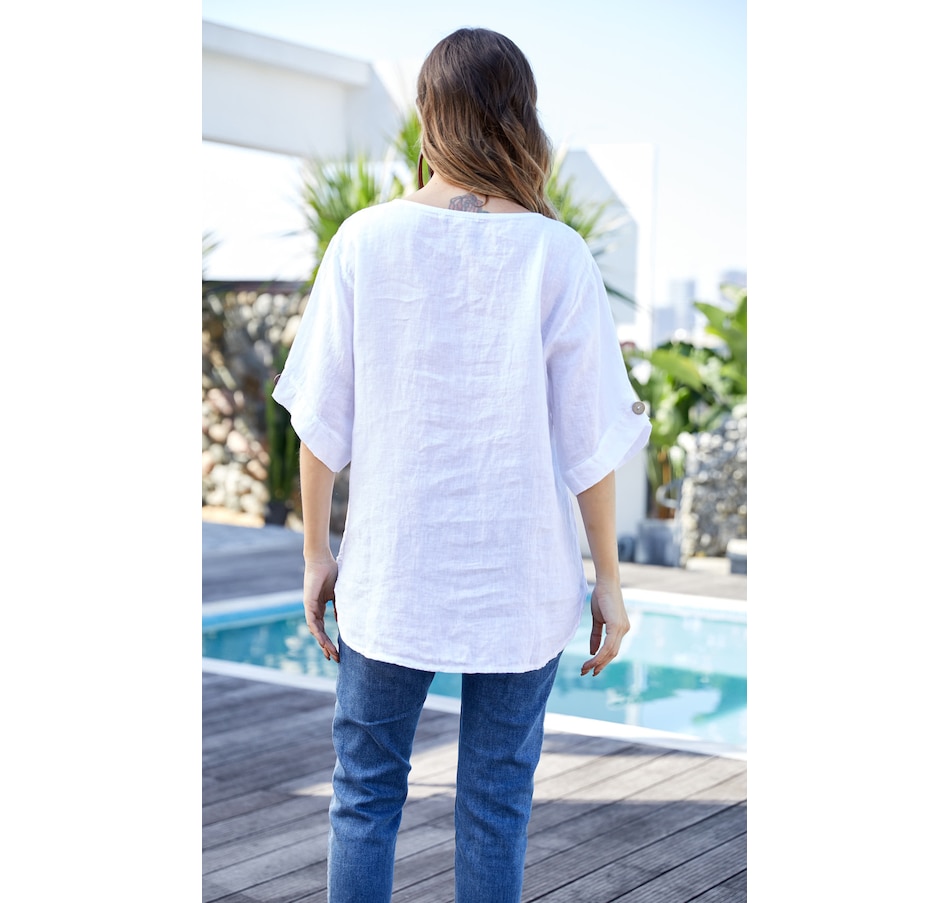 Image 102069_ALTMORE2.jpg, Product 102-069 / Price $29.33, Orange Fashion Village Wood Button Sleeve Detail Linen Top from Orange Fashion Village on TSC.ca's Fashion department