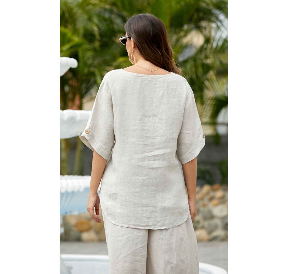 Image 102069_ALTMORE3.jpg, Product 102-069 / Price $29.33, Orange Fashion Village Wood Button Sleeve Detail Linen Top from Orange Fashion Village on TSC.ca's Fashion department