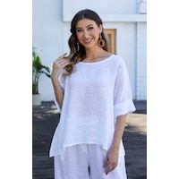Orange Fashion Village Mea's Linen Breeze Button Back Top