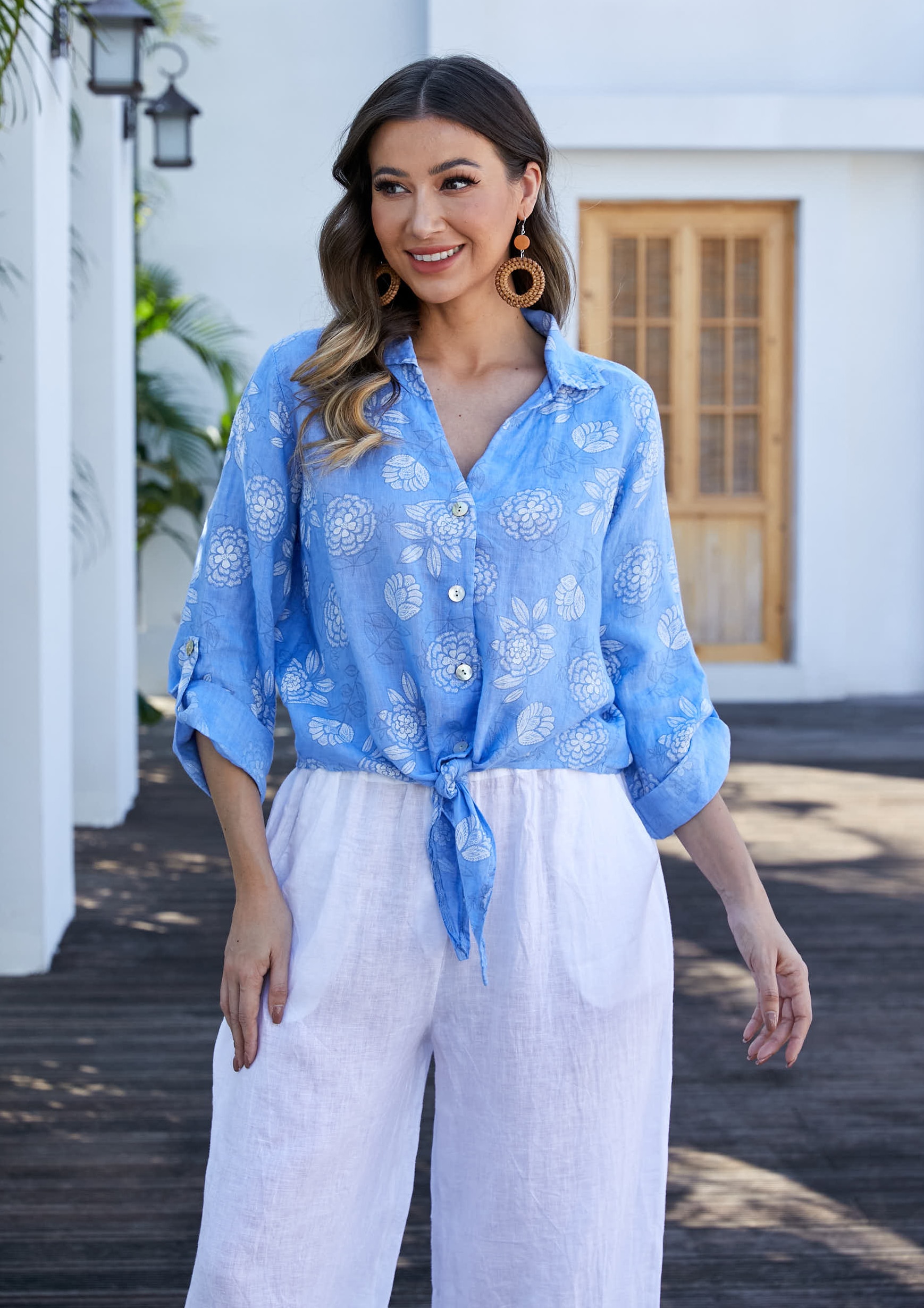 Q.anos キュアノスShell multi blouse Wynne Style Satin Shirt with Cuff Detail - TSC.ca