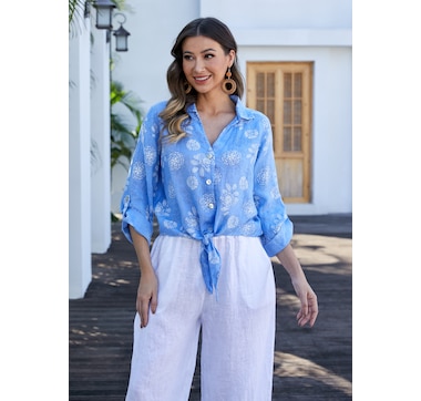Product 102-073 / Price $84.99 , Orange Fashion Village Floral Safari Top