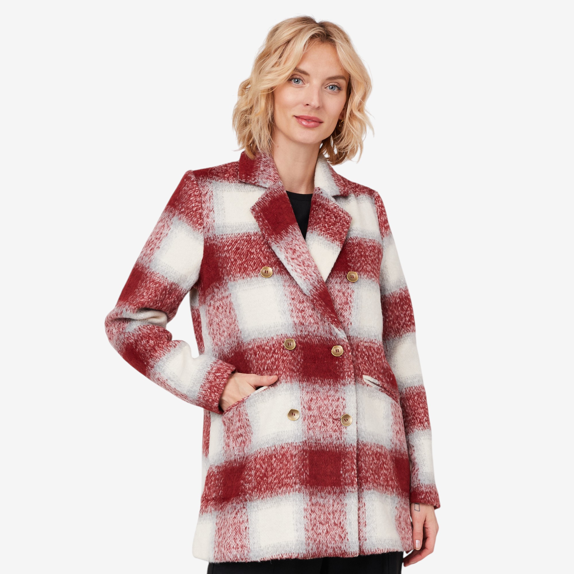 Modern Identity Double Breast Plaid Coat - TSC.ca