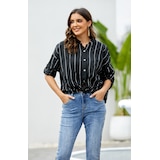 Orange Fashion Village Cotton Striped Shirt Long Sleeve Top 