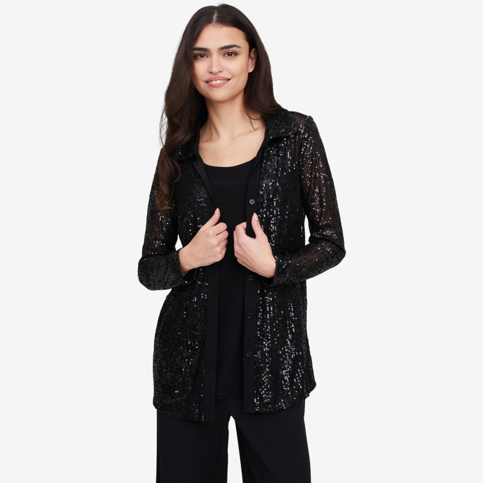 Nina Leonard Sequin Mesh Button Front Shirt and Tank (2 piece set) - TSC.ca