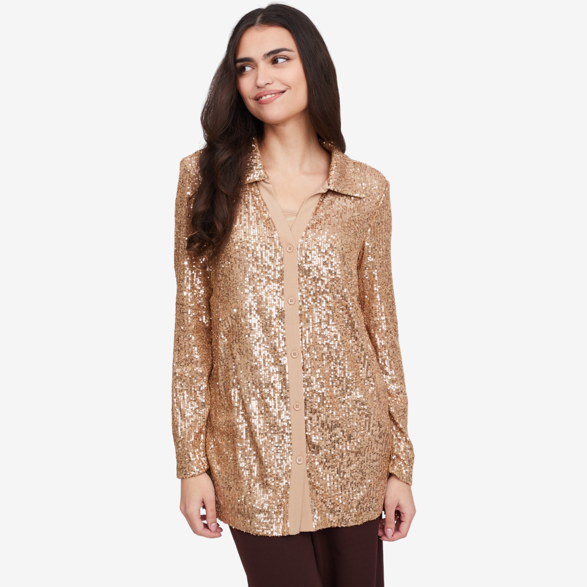 Nina Leonard Sequin Mesh Button Front Shirt and Tank (2 piece set) - TSC.ca
