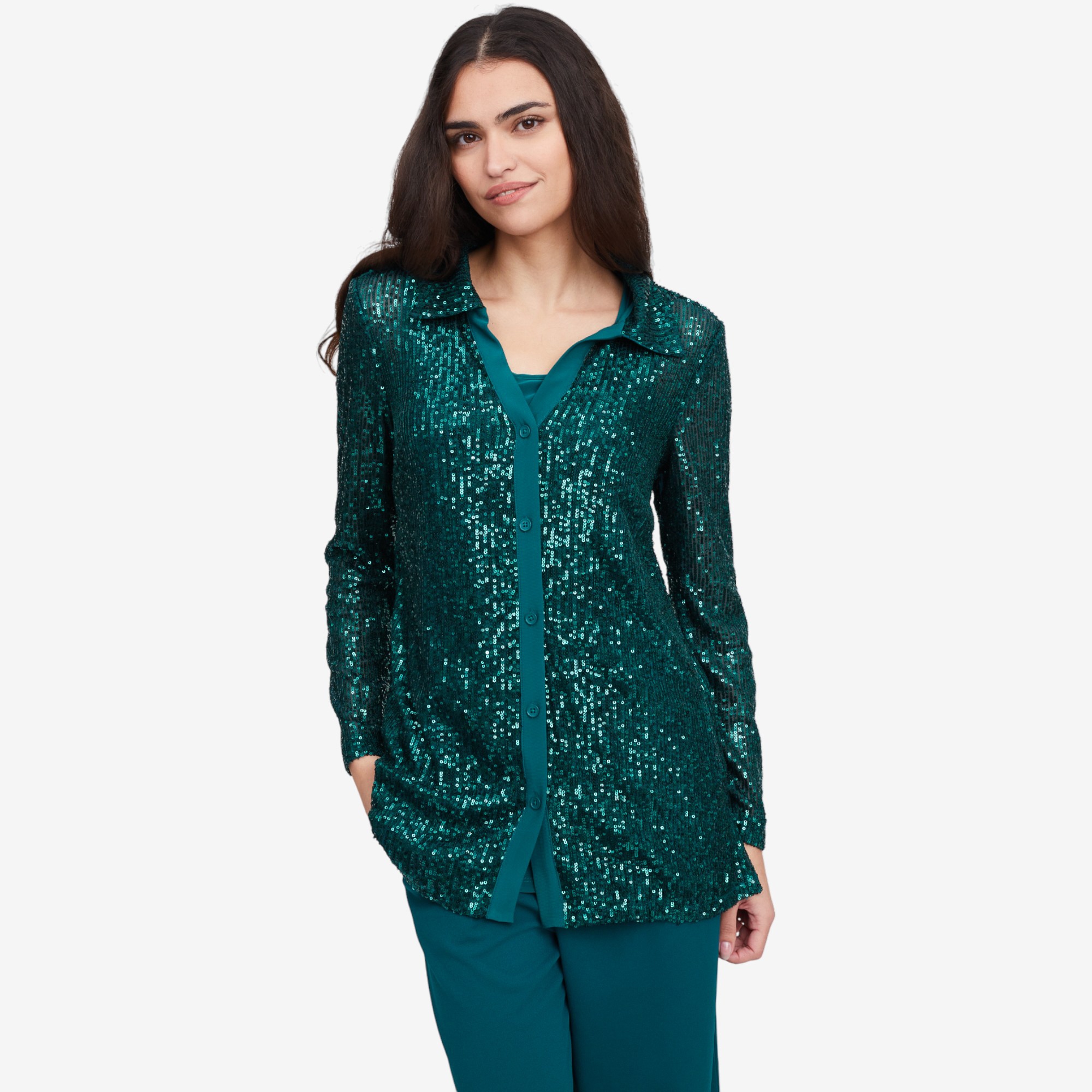 Nina Leonard Sequin Mesh Button Front Shirt and Tank (2 piece set) - TSC.ca