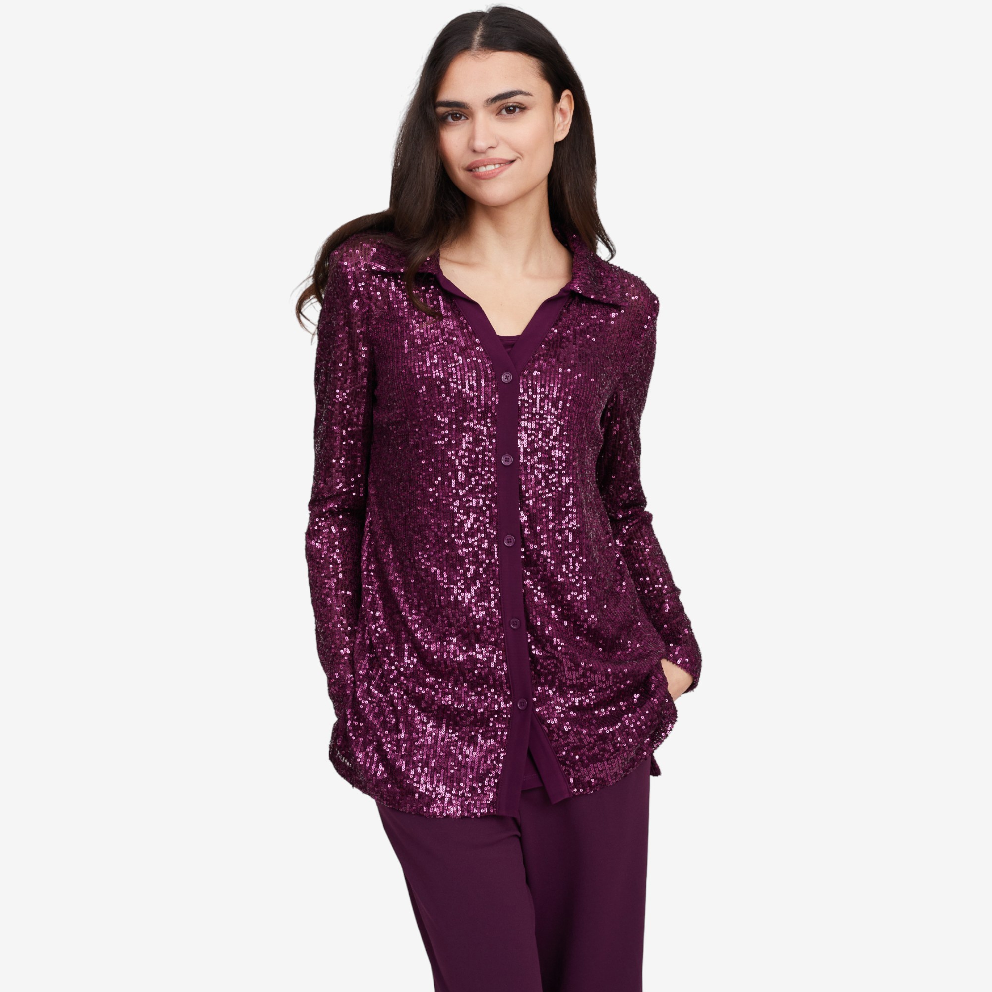 Nina Leonard Sequin Mesh Button Front Shirt and Tank (2 piece set) - TSC.ca