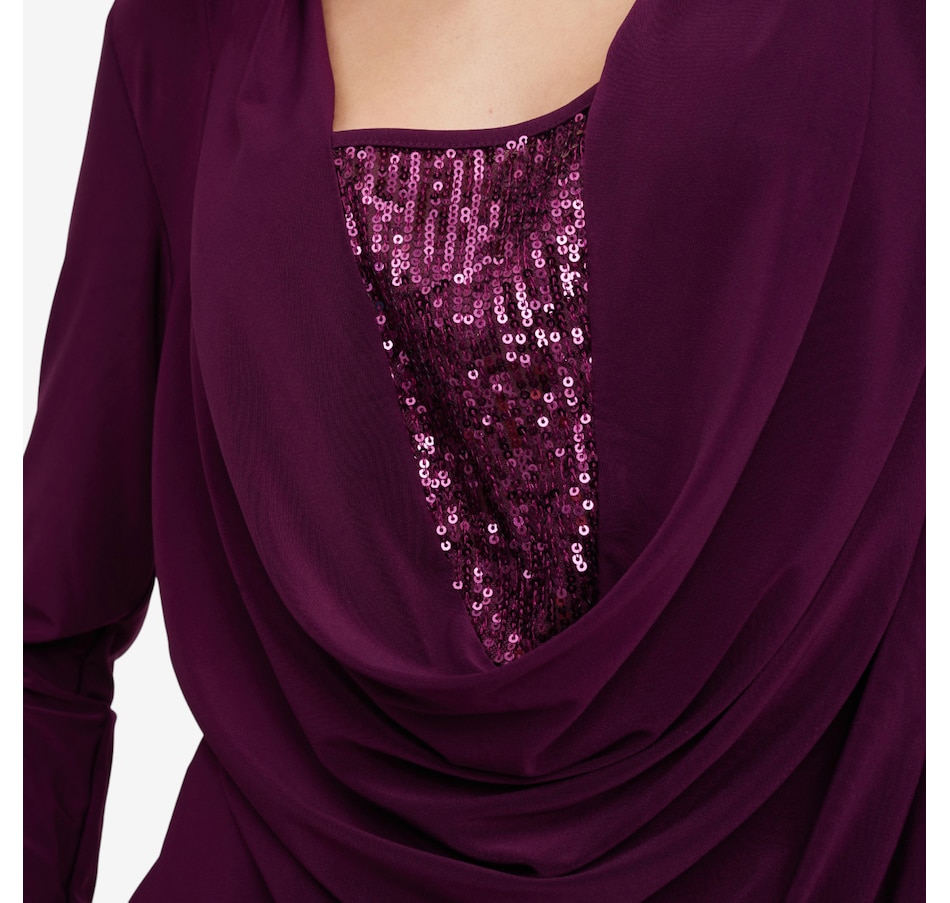 Image 102131_ALTMORE3.jpg, Product 102-131 / Price $54.88, Nina Leonard Drape Neck Top with inset Sequin from Nina Leonard on TSC.ca's Fashion department