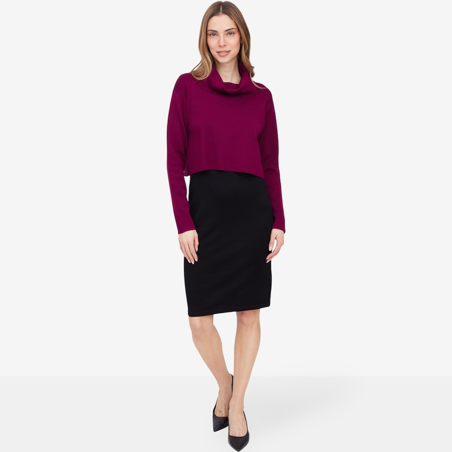 Image 102133_BY.jpg, Product 102-133 / Price $24.88, Nina Leonard Cowl Neck Long Sleeve Popover Colourblock Sweater Dress from Nina Leonard on TSC.ca's Fashion department