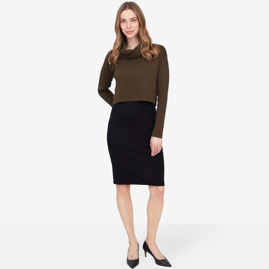 Image 102133_DKOL.jpg, Product 102-133 / Price $24.88, Nina Leonard Cowl Neck Long Sleeve Popover Colourblock Sweater Dress from Nina Leonard on TSC.ca's Fashion department