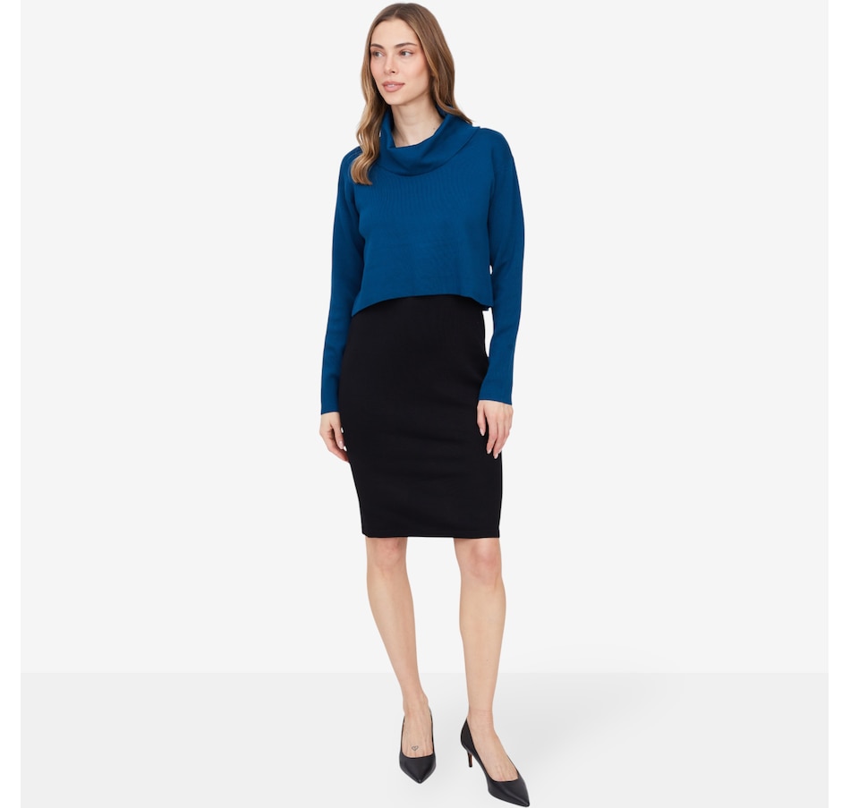 Image 102133_FBL.jpg, Product 102-133 / Price $69.99, Nina Leonard Cowl Neck Long Sleeve Popover Colourblock Sweater Dress from Nina Leonard on TSC.ca's Fashion department