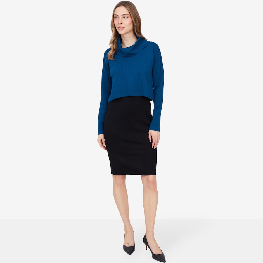 Image 102133_FBL.jpg, Product 102-133 / Price $24.88, Nina Leonard Cowl Neck Long Sleeve Popover Colourblock Sweater Dress from Nina Leonard on TSC.ca's Fashion department