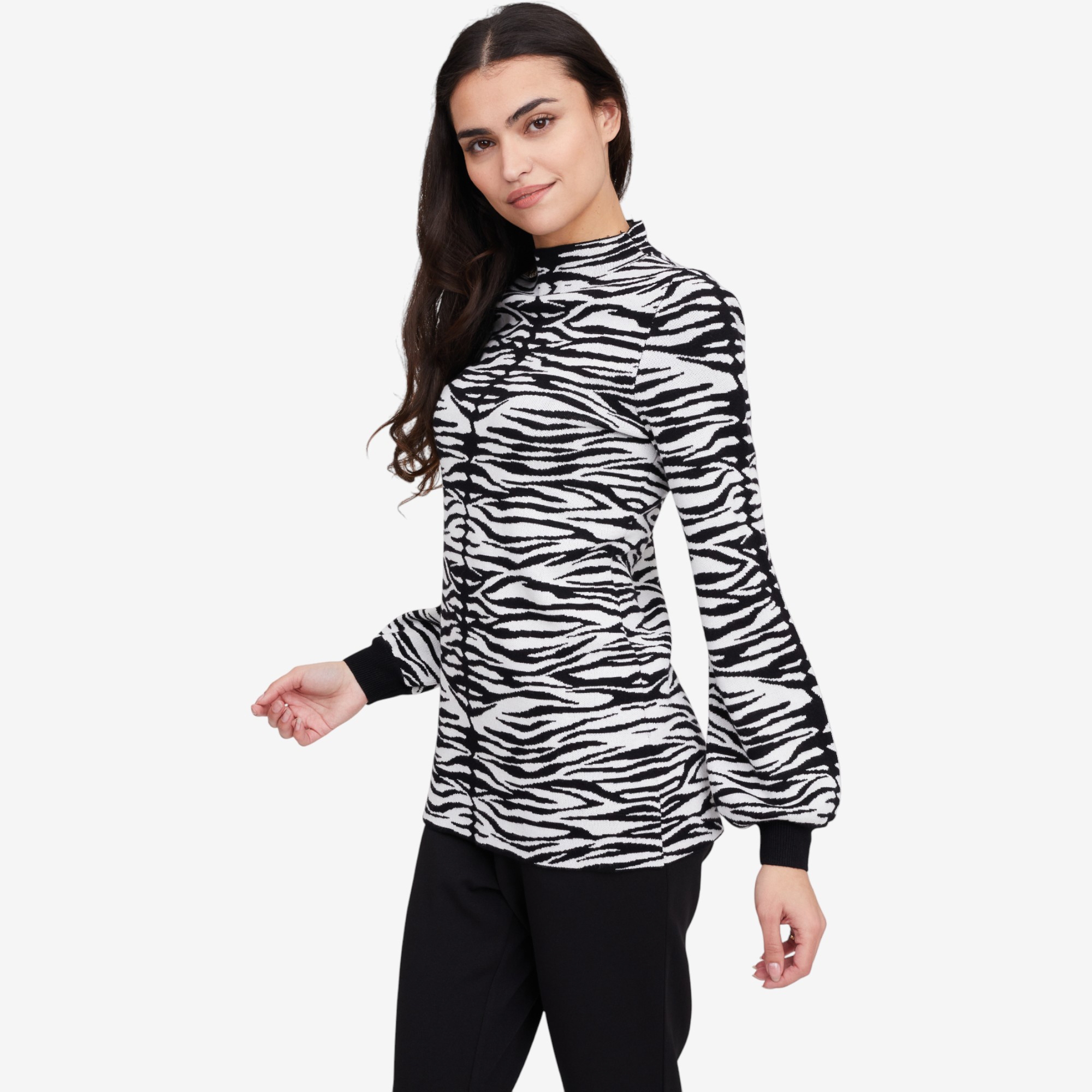 Nina Leonard Balloon Sleeve Mock Neck Jacquard Sweater - TSC.ca