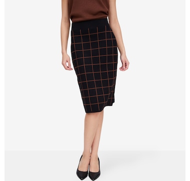 Nina Leonard Box Jacquard Pencil Skirt with Elastic Waist