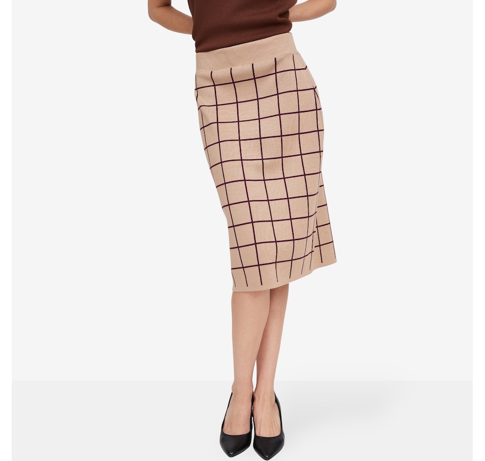 Image 102141_TANMC.jpg, Product 102-141 / Price $64.99, Nina Leonard Box Jacquard Pencil Skirt with Elastic Waist from Nina Leonard on TSC.ca's Fashion department