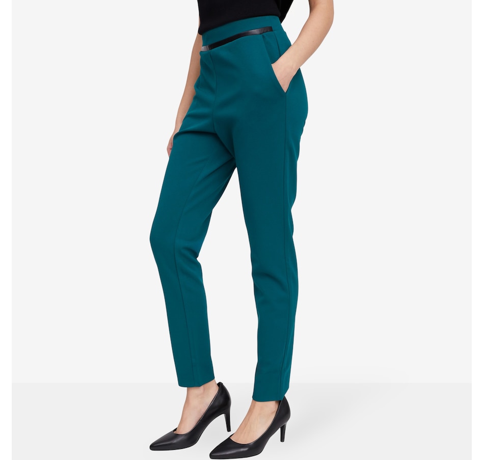Image 102143_ALTMORE3.jpg, Product 102-143 / Price $69.99, Nina Leonard Slim Leg Pant with Faux Leather Detailing from Nina Leonard on TSC.ca's Fashion department