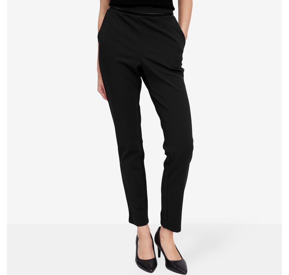 Image 102143_BLK.jpg, Product 102-143 / Price $69.99, Nina Leonard Slim Leg Pant with Faux Leather Detailing from Nina Leonard on TSC.ca's Fashion department