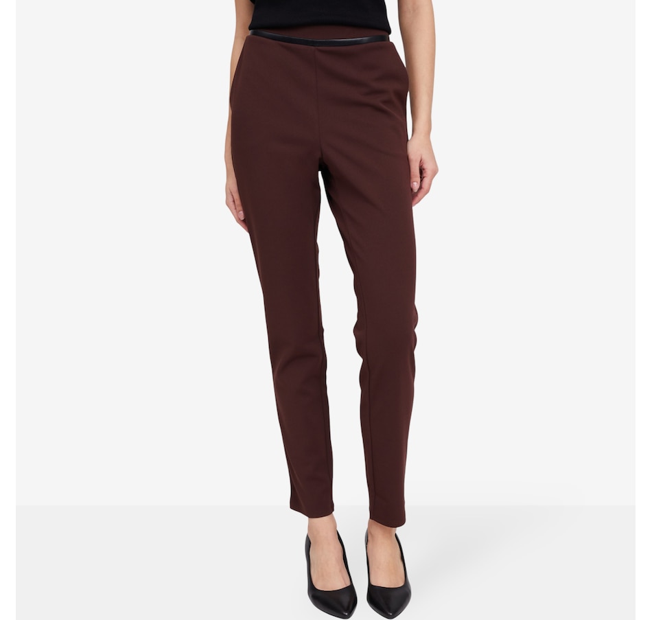 Image 102143_CHO.jpg, Product 102-143 / Price $69.99, Nina Leonard Slim Leg Pant with Faux Leather Detailing from Nina Leonard on TSC.ca's Fashion department