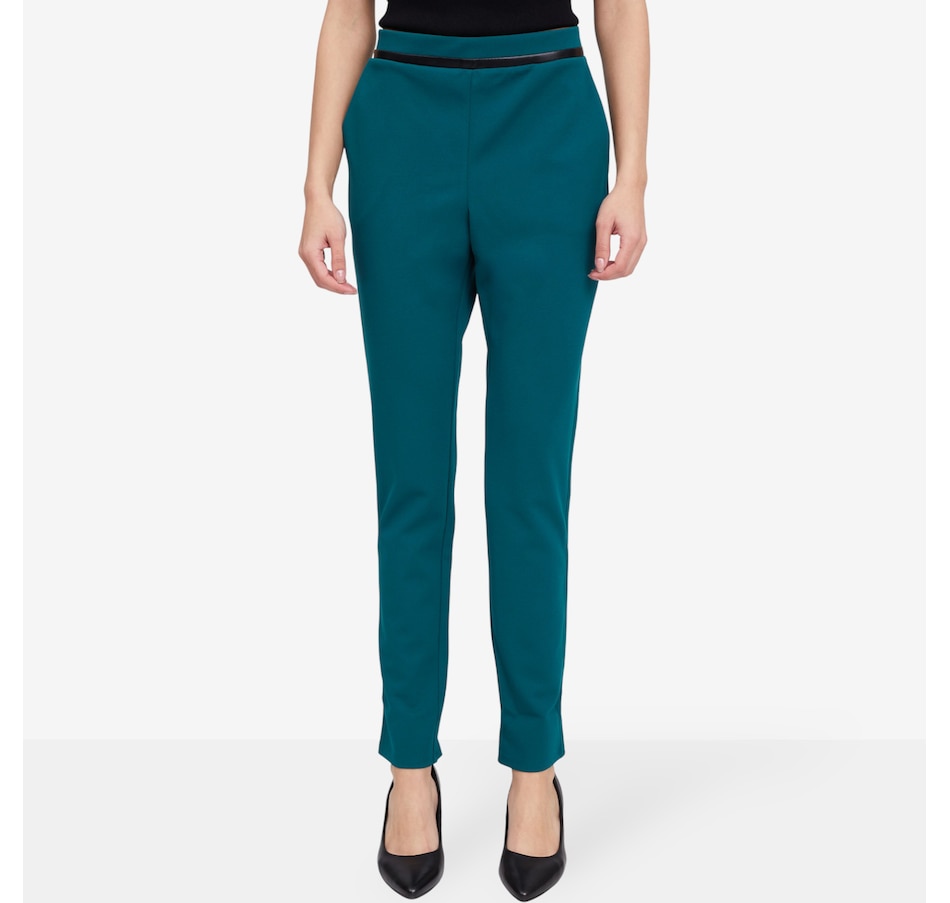 Image 102143_RADTL.jpg, Product 102-143 / Price $69.99, Nina Leonard Slim Leg Pant with Faux Leather Detailing from Nina Leonard on TSC.ca's Fashion department