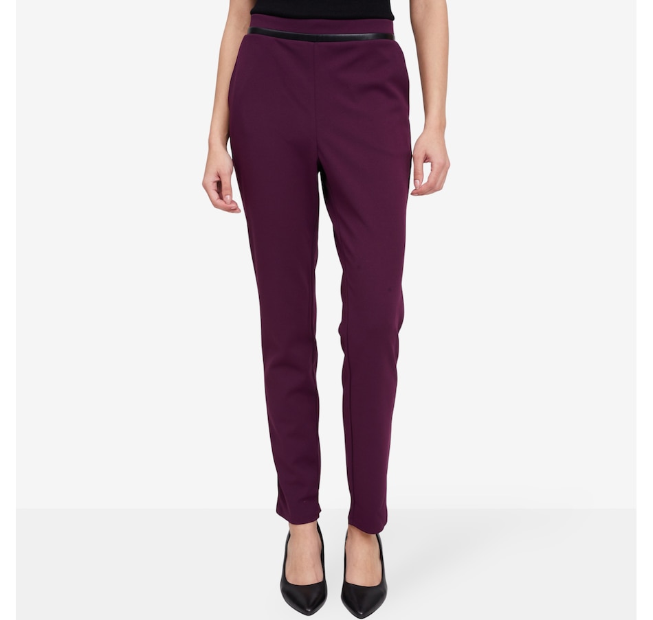 Image 102143_RSN.jpg, Product 102-143 / Price $69.99, Nina Leonard Slim Leg Pant with Faux Leather Detailing from Nina Leonard on TSC.ca's Fashion department