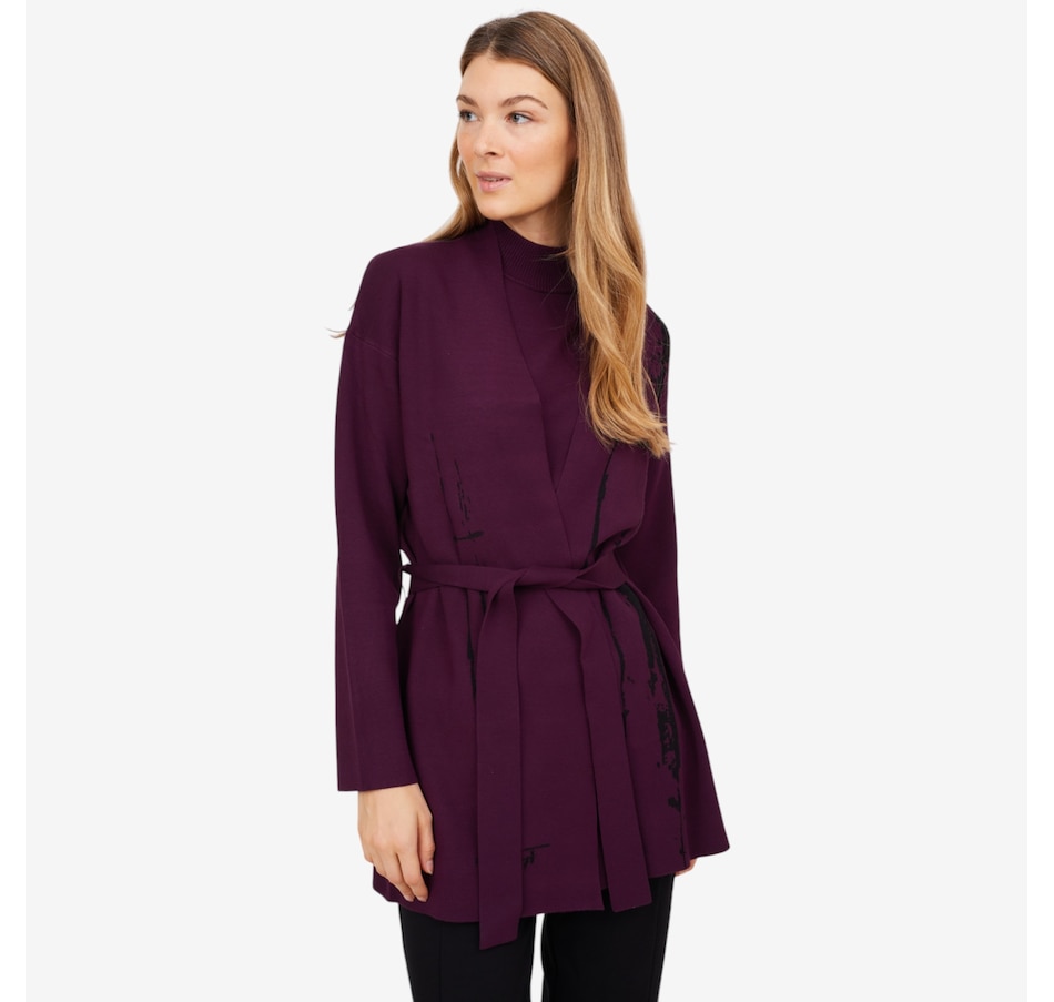 Image 102177_ALTMORE1.jpg, Product 102-177 / Price $79.88, Wynne Style Matte Shine Jacquard Belted Cardigan from Wynnelayers on TSC.ca's Fashion department