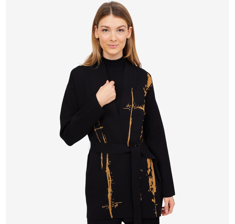 Image 102177_BKBRS.jpg, Product 102-177 / Price $79.88, Wynne Style Matte Shine Jacquard Belted Cardigan from Wynnelayers on TSC.ca's Fashion department