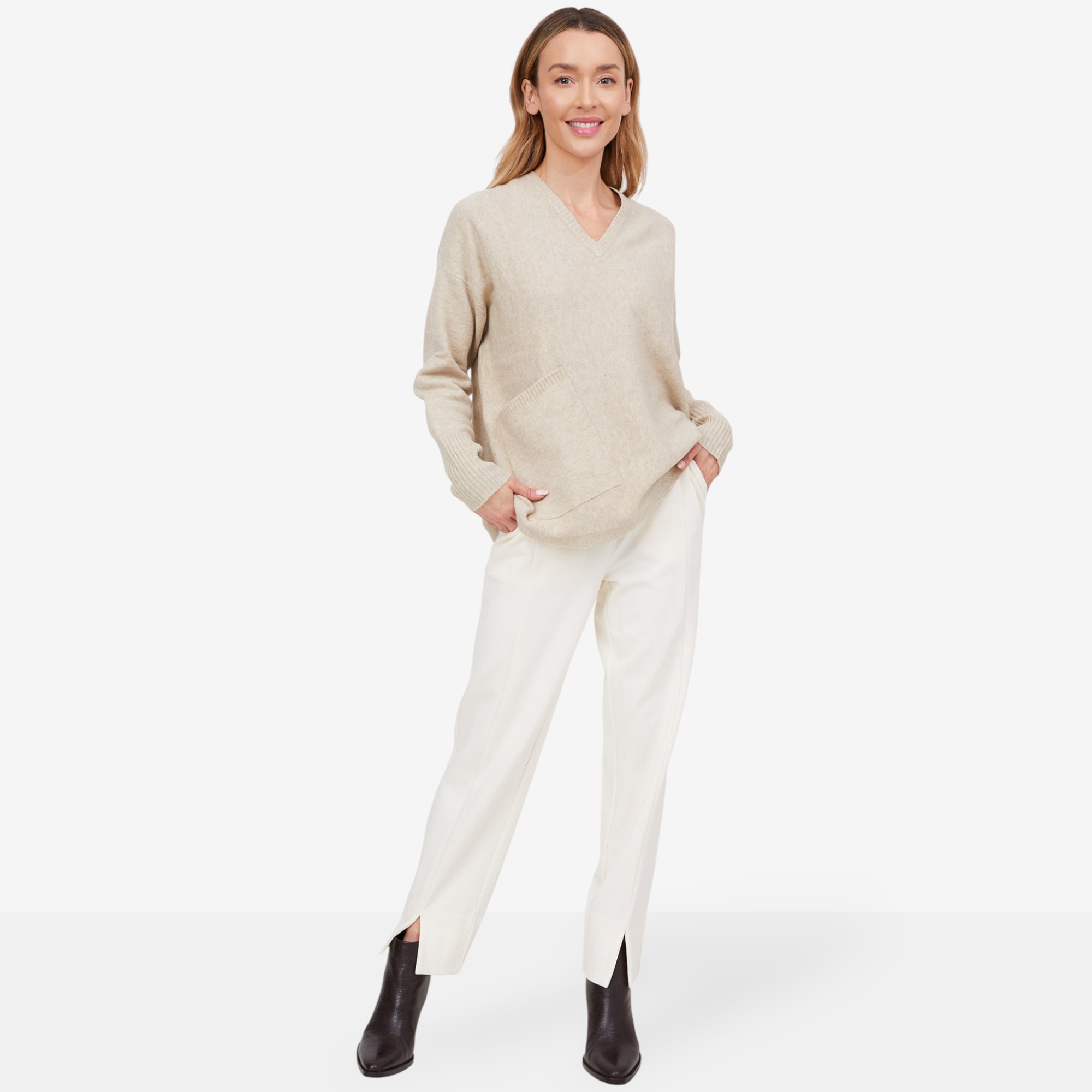 Retro western style thin V-Neck long sleeve loose twist sweater  5959 main image 1