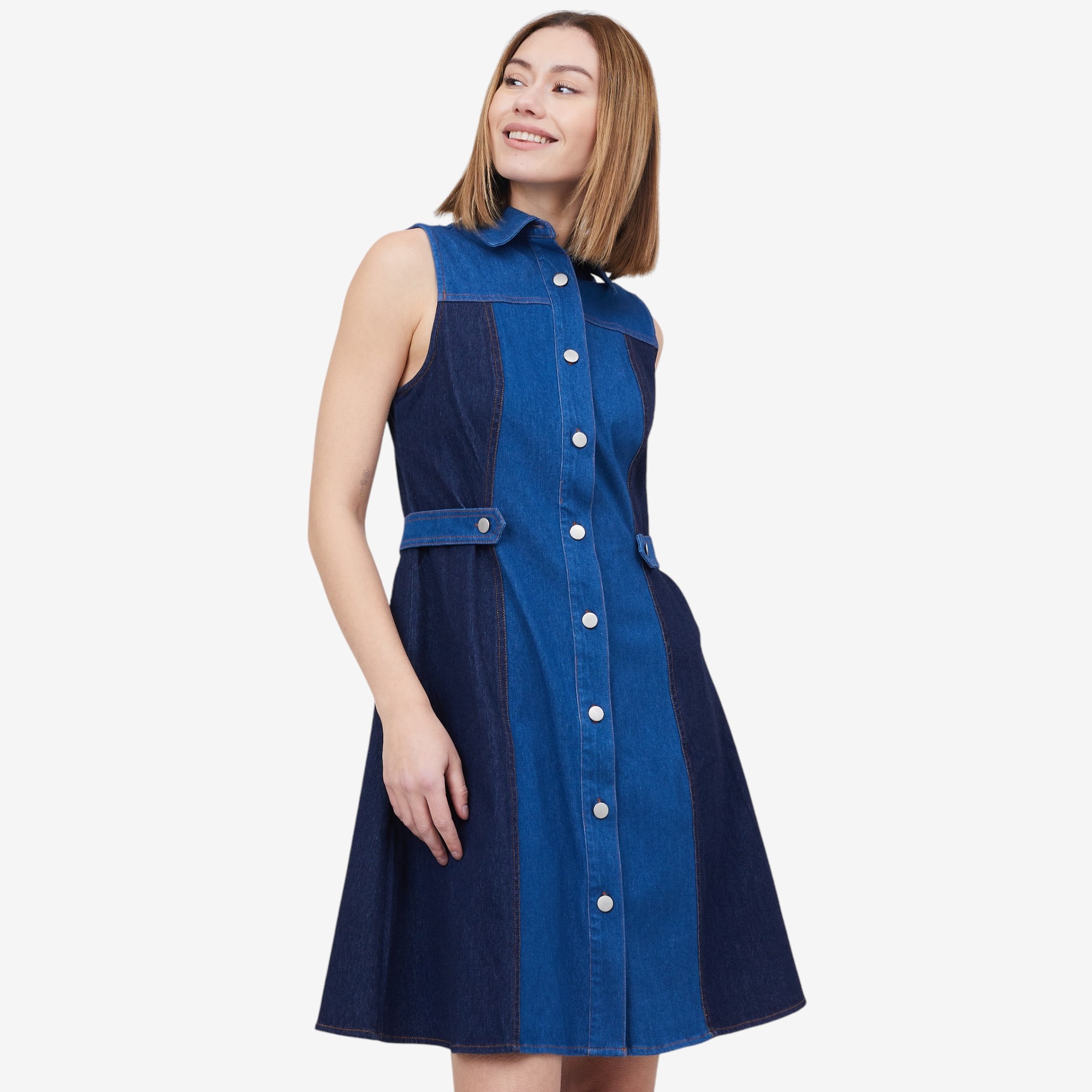 Everyday Jones Two-Tone Knit Denim Convertible 2-in-1 Dress