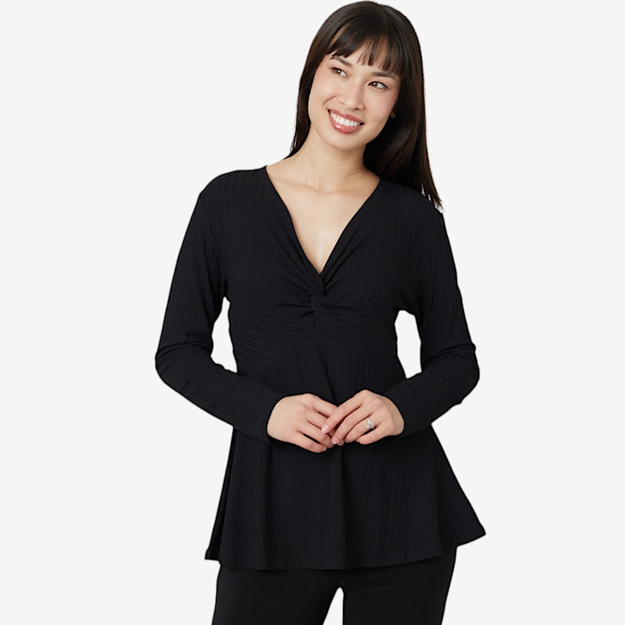 Image 102304_BLK.jpg, Product 102-304 / Price $24.33, Everyday Jones Ribbed Knit Twist Top with Peplum from Everyday Jones on TSC.ca's Fashion department