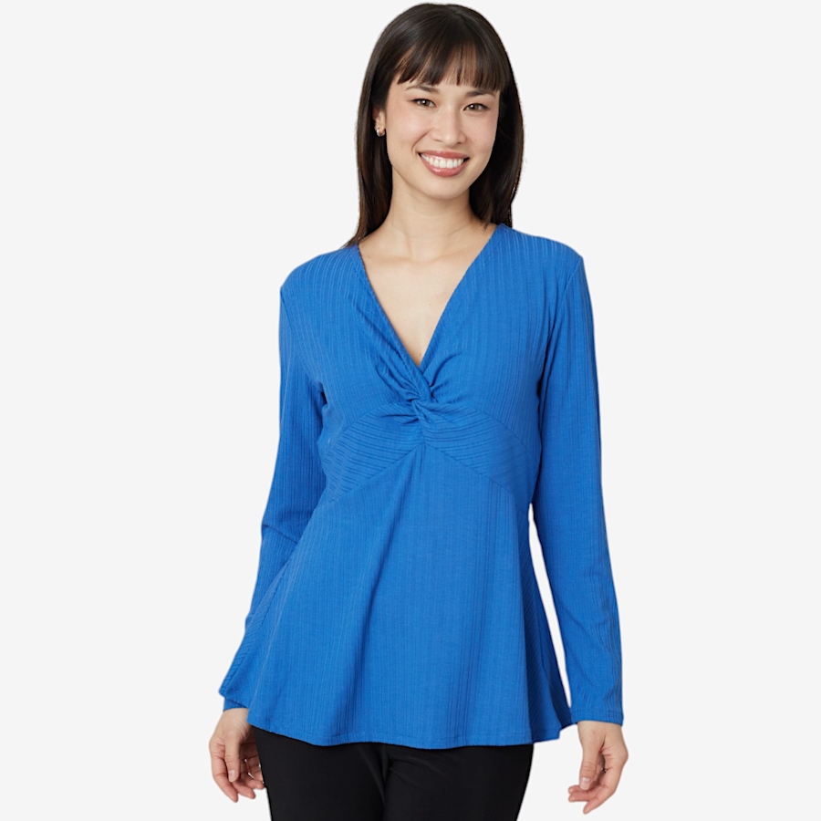 Image 102304_OBU.jpg, Product 102-304 / Price $24.33, Everyday Jones Ribbed Knit Twist Top with Peplum from Everyday Jones on TSC.ca's Fashion department