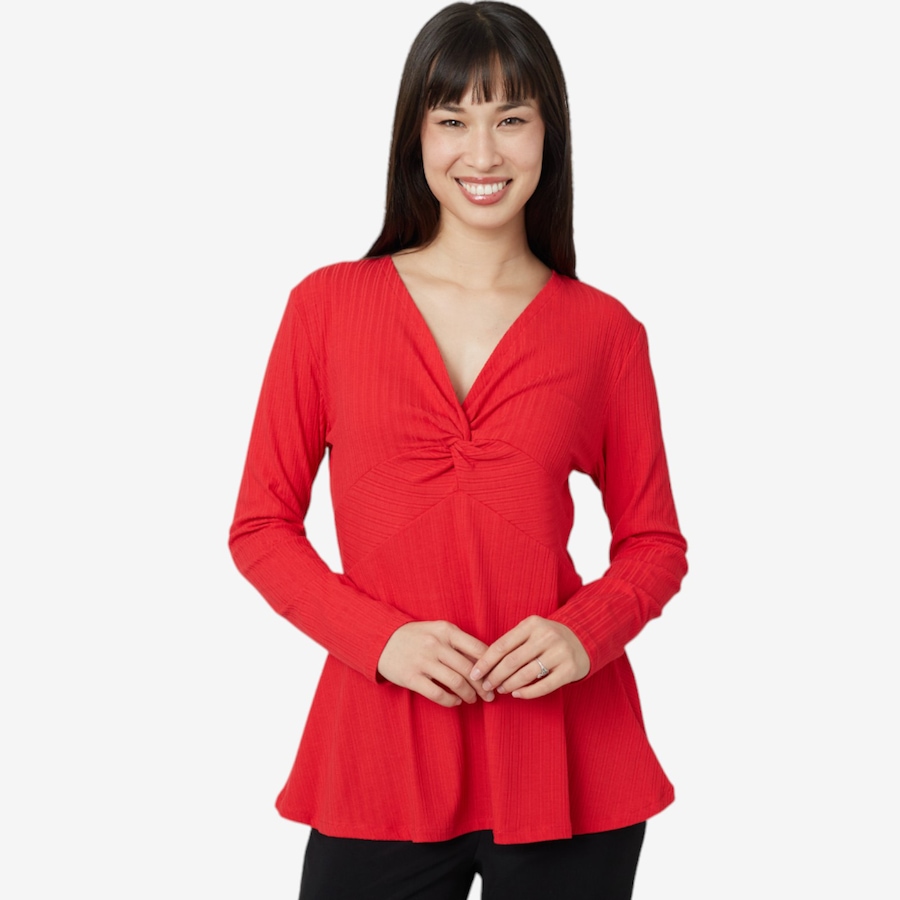 Image 102304_SID.jpg, Product 102-304 / Price $24.33, Everyday Jones Ribbed Knit Twist Top with Peplum from Everyday Jones on TSC.ca's Fashion department