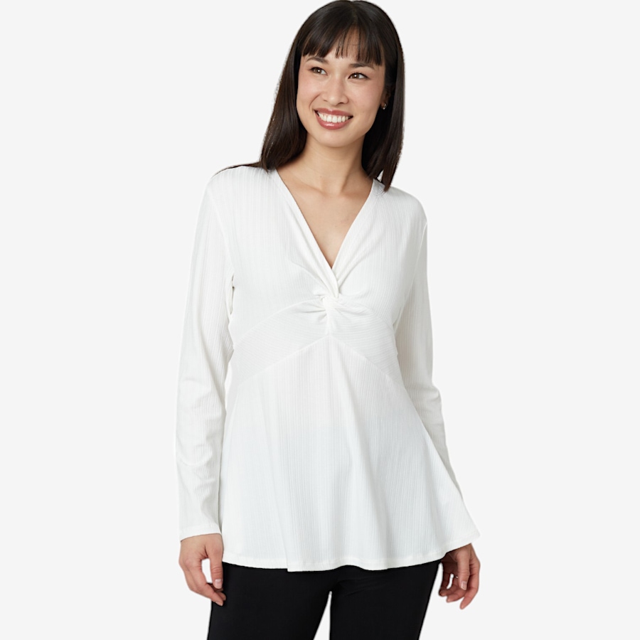 Image 102304_WHT.jpg, Product 102-304 / Price $24.33, Everyday Jones Ribbed Knit Twist Top with Peplum from Everyday Jones on TSC.ca's Fashion department