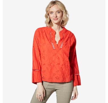 M Made In Italy Cotton V-neck Eyelet Top