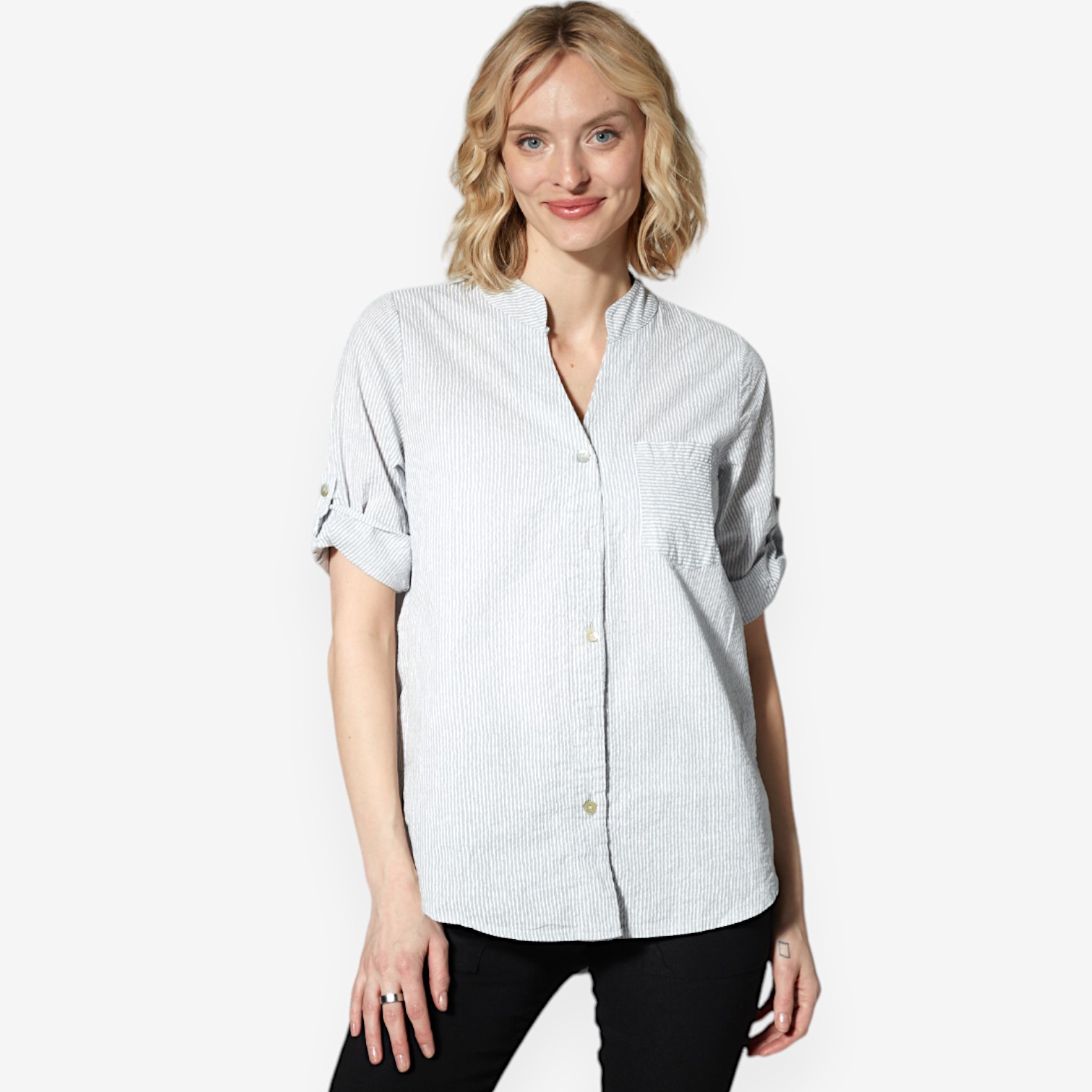 M Made in Italy Woven Button Down Shirt with Roll Cuffs - TSC.ca