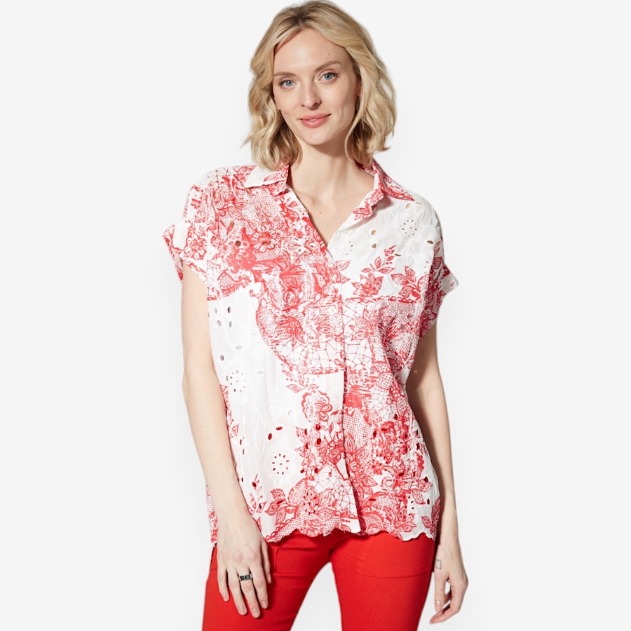 Image 102342_CHY.jpg, Product 102-342 / Price $34.33, M Made In Italy Oversized Button Down Eyelet Blouse from M Made in Italy on TSC.ca's Fashion department
