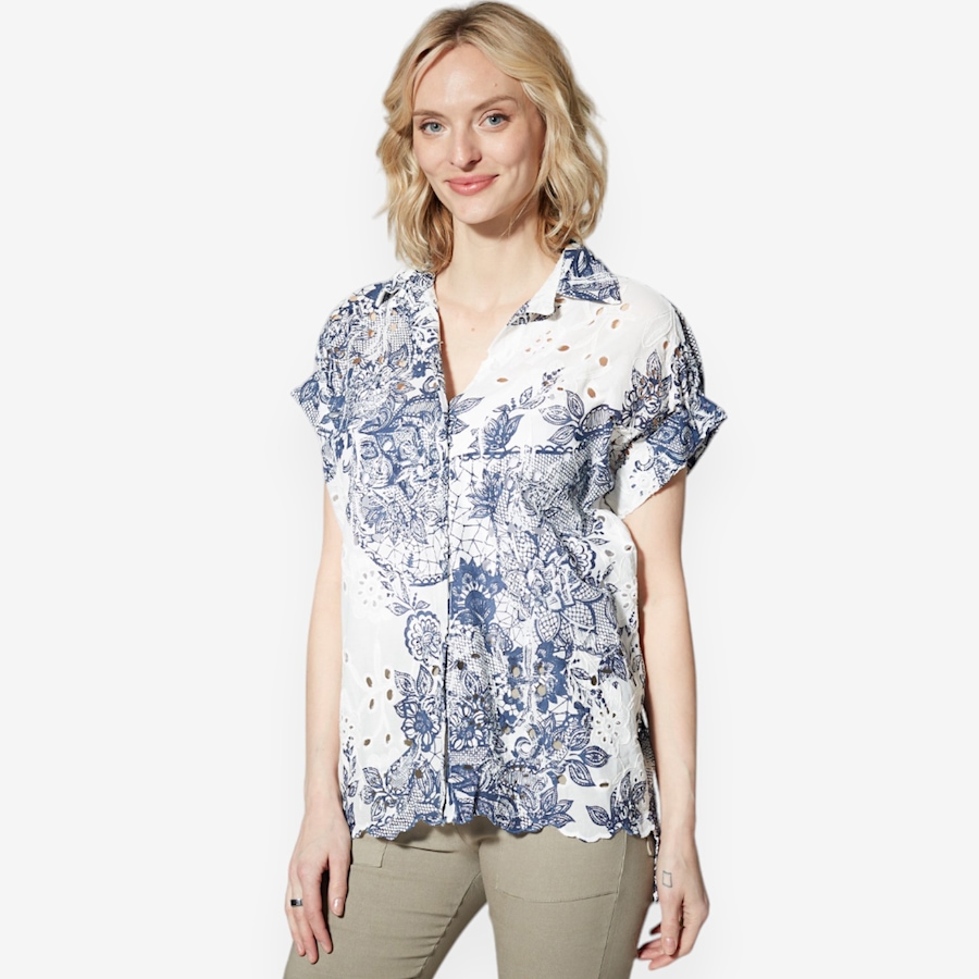Image 102342_NVY.jpg, Product 102-342 / Price $34.33, M Made In Italy Oversized Button Down Eyelet Blouse from M Made in Italy on TSC.ca's Fashion department
