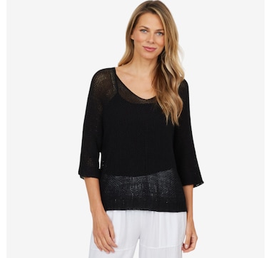 M Made In Italy Open Weave 3/4 Sleeve Sweater