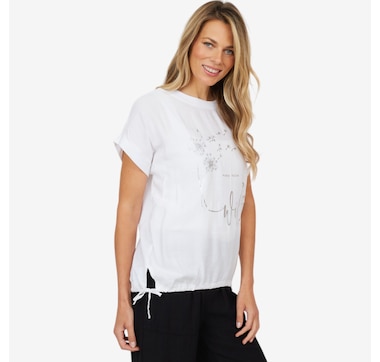 M Made In Italy Shirt Sleeve Foil Tshirt with Draw Cord Hemline