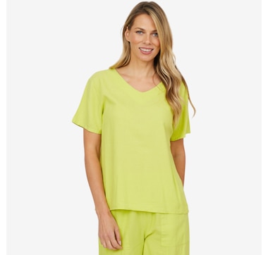 M Made In Italy Linen Blend Short Sleeve VNeck Top