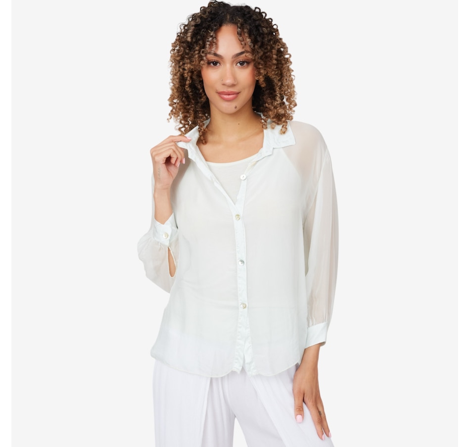 Image 102372_MNT.jpg, Product 102-372 / Price $34.33, M Made In Italy Sheer Button Down Shirt with Removable Under Cami from M Made in Italy on TSC.ca's Fashion department
