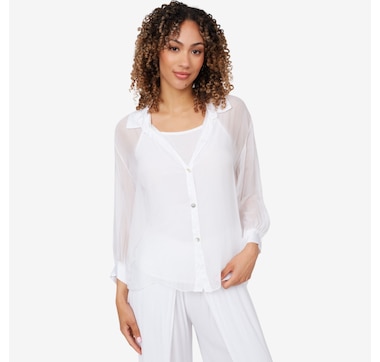 M Made In Italy Sheer Button Down Shirt with Removable Under Cami