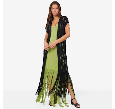Aggel Knitwear Metallic Open Knit Long Fringed Cardigan