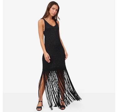 Aggel Knitwear Metallic Knit Fringed Dress