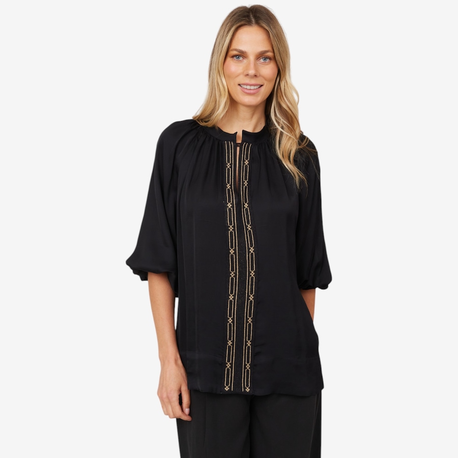 Image 102393_BLK.jpg, Product 102-393 / Price $59.33, Aggel Knitwear Satin Blouse with Knitted Details from Aggel on TSC.ca's Fashion department