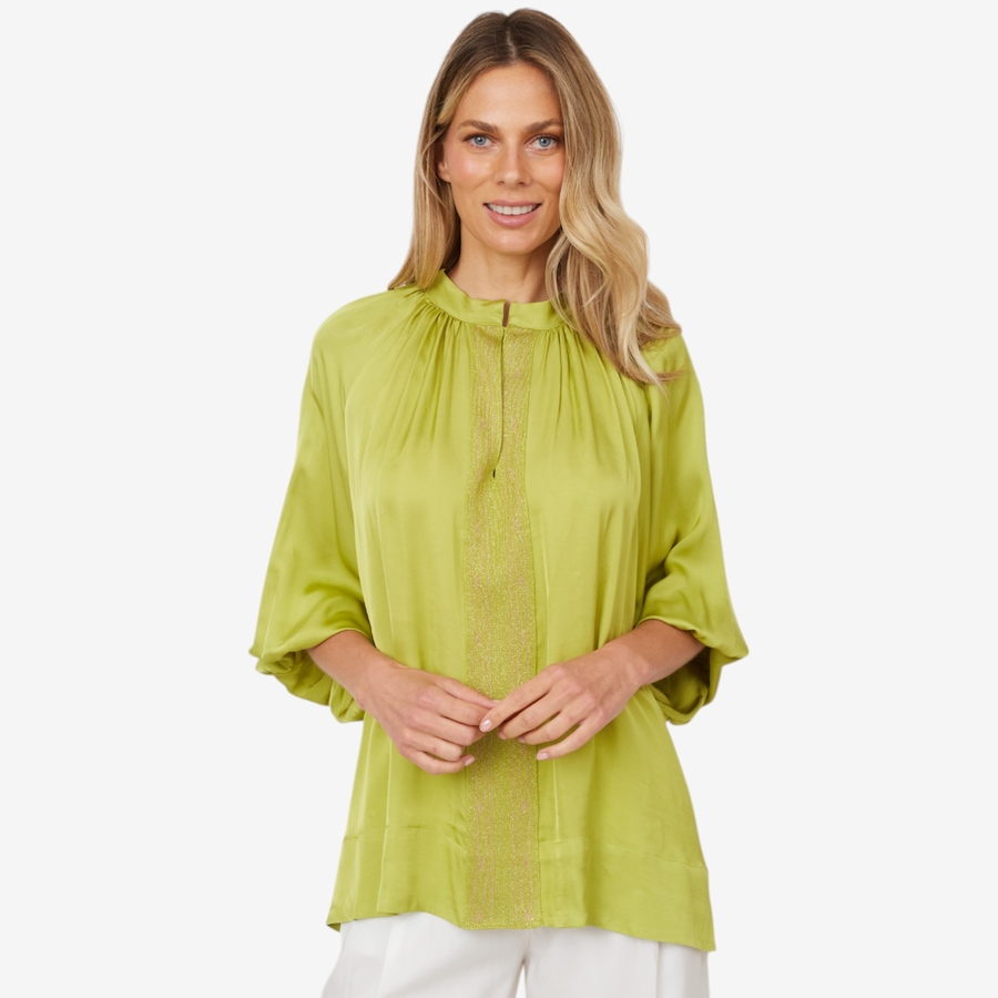 Image 102393_BTGRN.jpg, Product 102-393 / Price $59.33, Aggel Knitwear Satin Blouse with Knitted Details from Aggel on TSC.ca's Fashion department