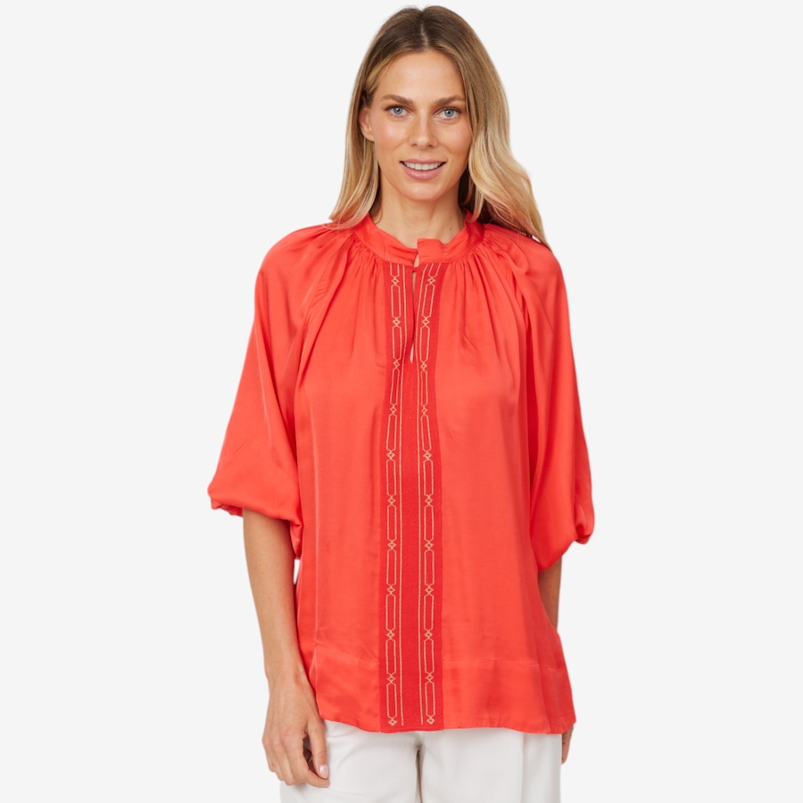 Image 102393_CRL.jpg, Product 102-393 / Price $59.33, Aggel Knitwear Satin Blouse with Knitted Details from Aggel on TSC.ca's Fashion department