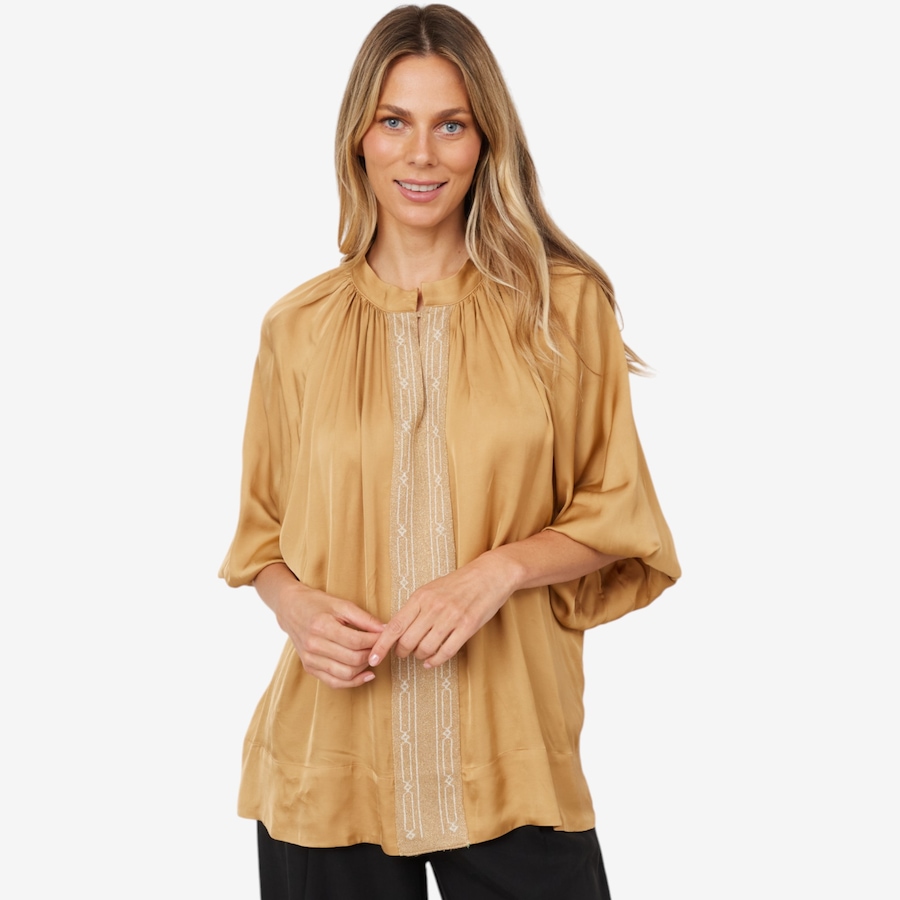Image 102393_GLD.jpg, Product 102-393 / Price $59.33, Aggel Knitwear Satin Blouse with Knitted Details from Aggel on TSC.ca's Fashion department