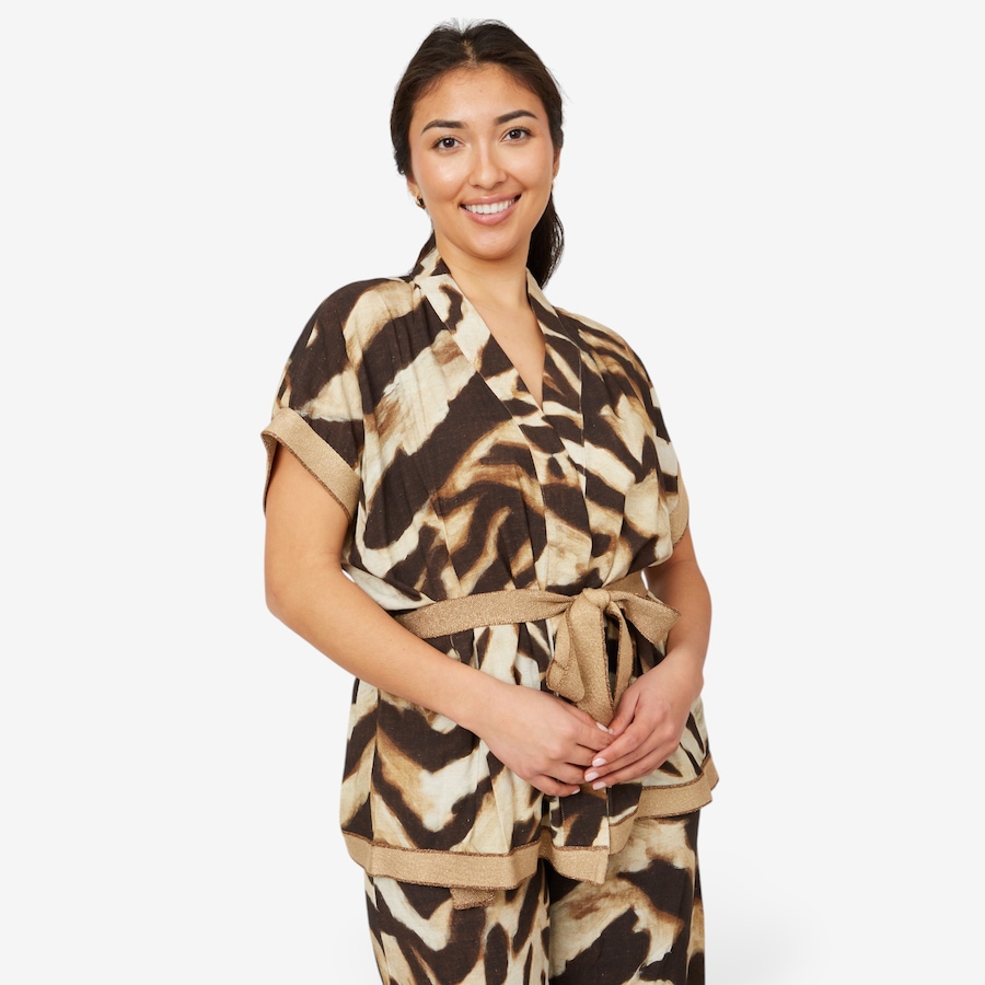 Image 102399_ANM.jpg, Product 102-399 / Price $59.33, Aggel Knitwear Linen Blend Kimono with Knitted Details from Aggel on TSC.ca's Fashion department